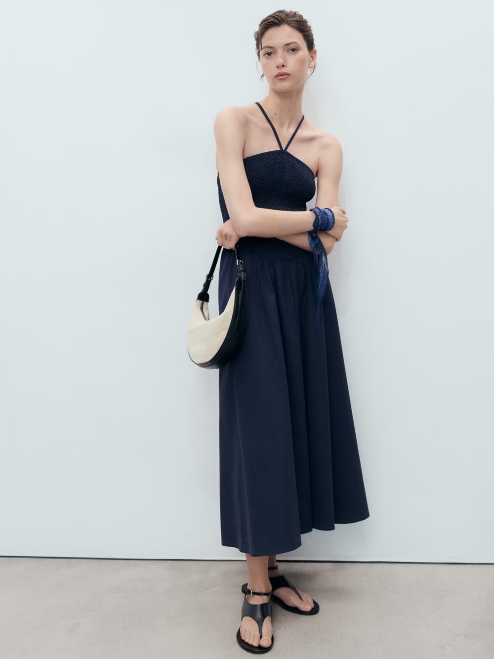 Mango Smocked Halter Midi Dress